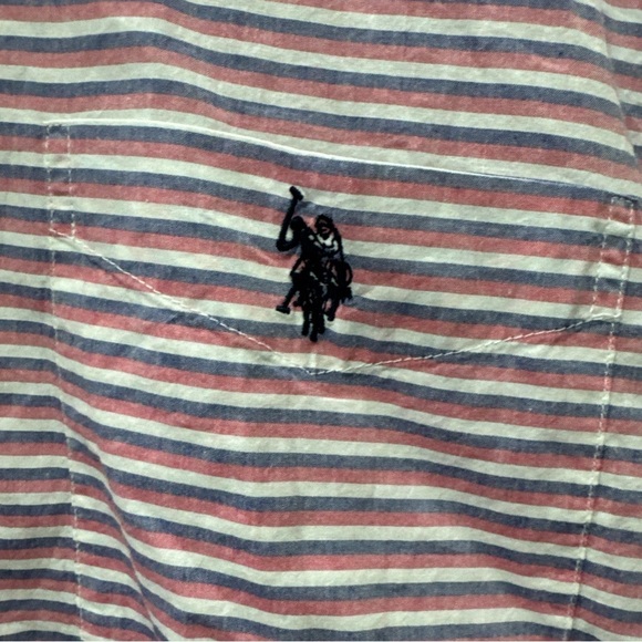 U.S. Polo Assn. #11694 NEW Men's Striped Short Sleeve Button Up Woven Shirt - Picture 4 of 9